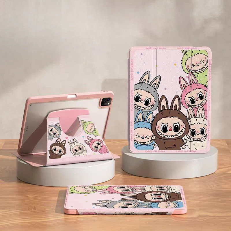 [With Pen Slot][360° Rotatable] Apple iPad Air 4/5 10.9'' 4/5th Gen (2020/2022) Labubu Cartoon Tri-Fold Flip Protective Case - Image 9
