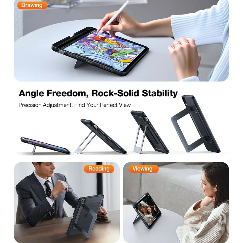 [With Pen Slot][Built-in Stand] Apple iPad Mini 6/7 8.3'' 6/7th Gen (2021/2024) - TORRAS Acrylic Full Cover Military Grade Heavy Duty Series Case - Image 4