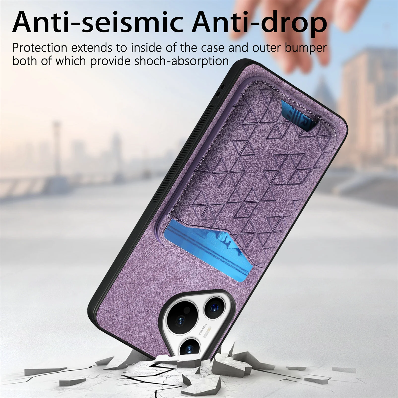 [With Pen Slot] Huawei P60/Pro Minimalist Folding Bracket Protective Genuine Leather Series Case - Image 2