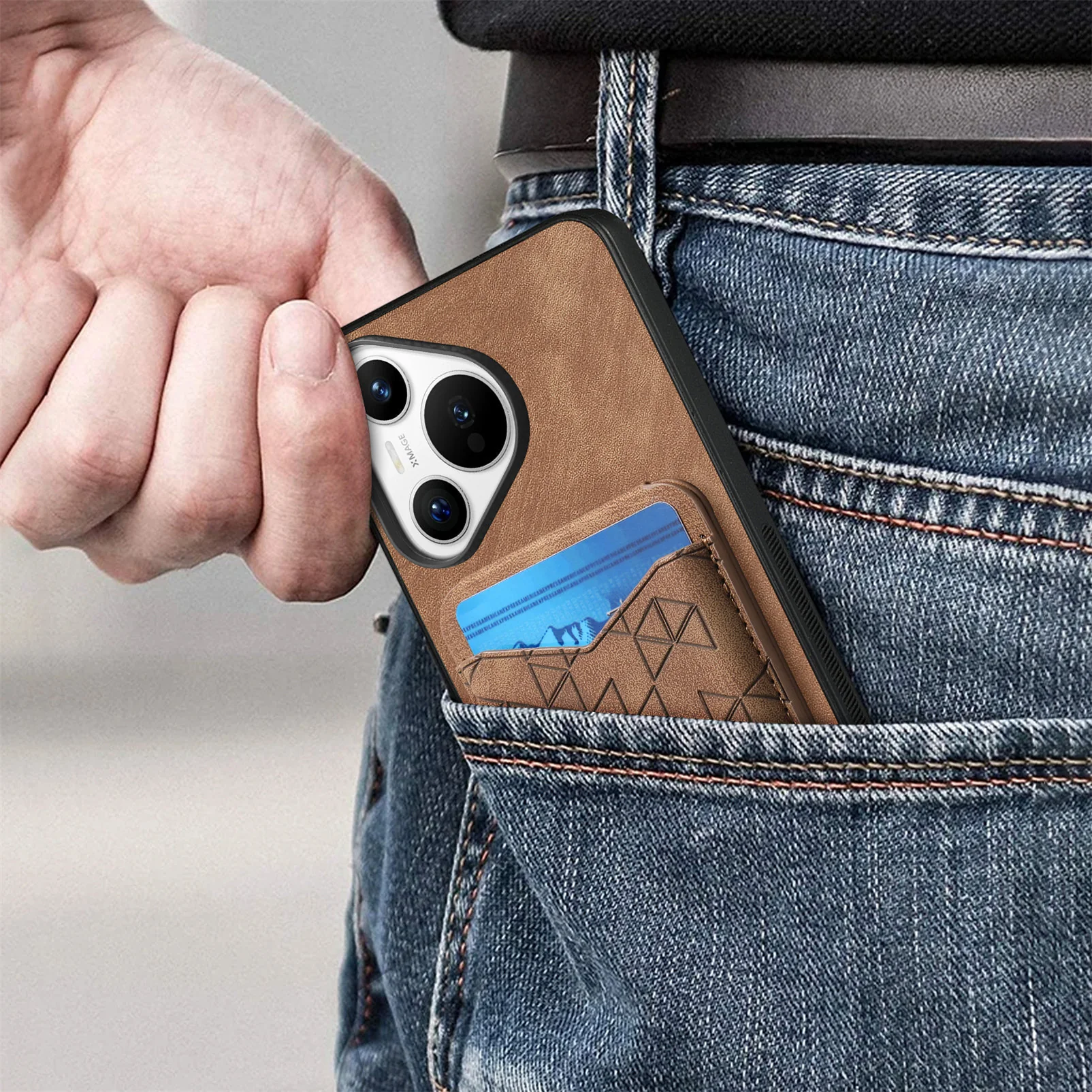 [With Pen Slot] Huawei P60/Pro Minimalist Folding Bracket Protective Genuine Leather Series Case - Image 3