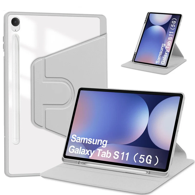 [With Pen Slot] Samsung Galaxy Tab S11 (2025) 11" - 360 Degree Rotating Magnetic Flip Cover Case - Image 10