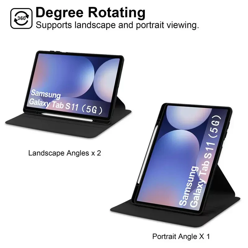 [With Pen Slot] Samsung Galaxy Tab S11 (2025) 11" - 360 Degree Rotating Magnetic Flip Cover Case - Image 2