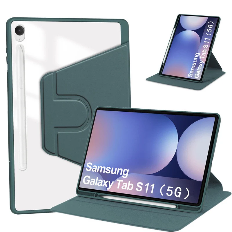 [With Pen Slot] Samsung Galaxy Tab S11 (2025) 11" - 360 Degree Rotating Magnetic Flip Cover Case - Image 9