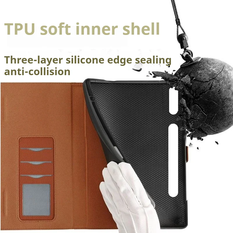 [With Pen Slot] Samsung Galaxy Tab A8 2021 10.5" (X200) - Business Shockproof Flip Genuine Leather Case - Image 4