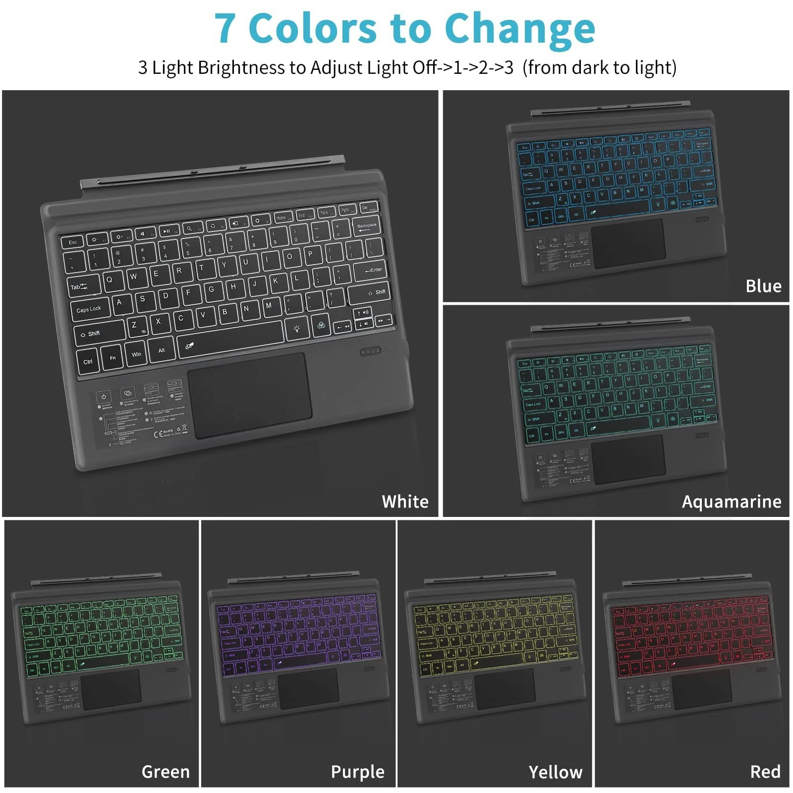 [With RGB Backlit] Microsoft Surface Pro 3/4/5/6/7 Compatible Ultra-Thin  Wireless Bluetooth Magnetic Touchpad Keyboard - Image 4