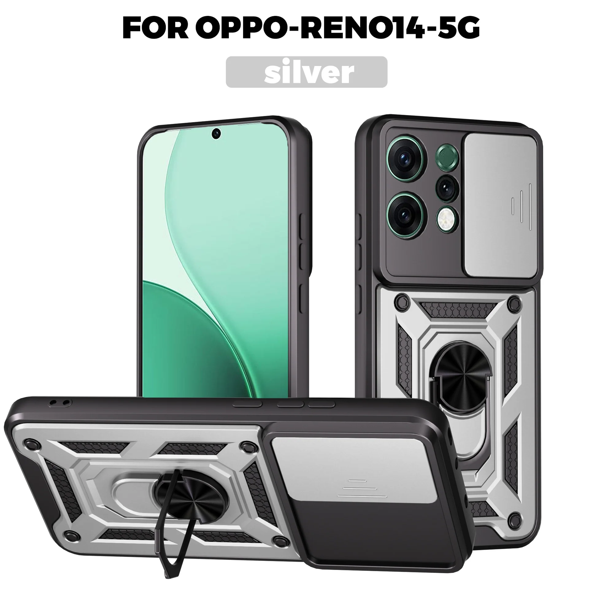 [With Ring Kickstand][Camera Cover] OPPO Reno14/F/Pro Shield Shockproof Rugged Heavy Duty Case - Image 11