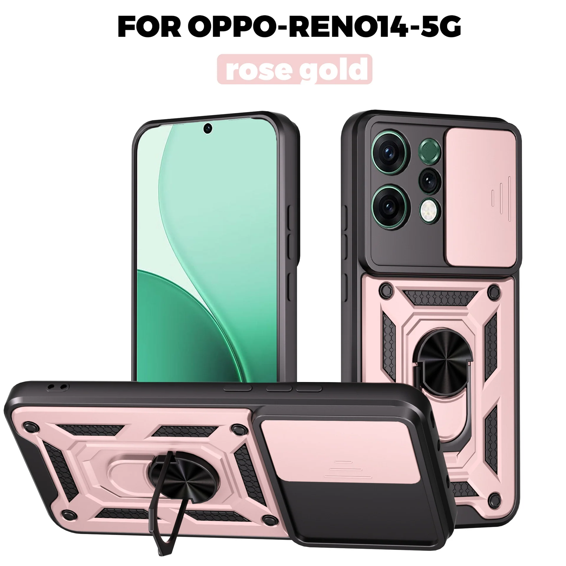 [With Ring Kickstand][Camera Cover] OPPO Reno14/F/Pro Shield Shockproof Rugged Heavy Duty Case - Image 12
