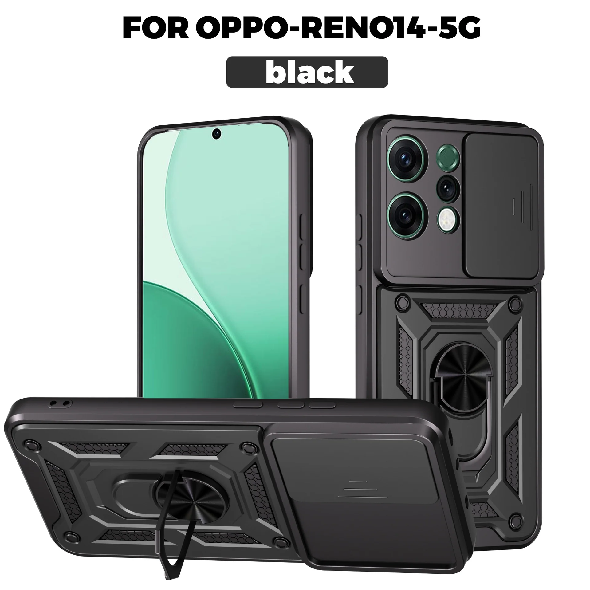 [With Ring Kickstand][Camera Cover] OPPO Reno14/F/Pro Shield Shockproof Rugged Heavy Duty Case - Image 8