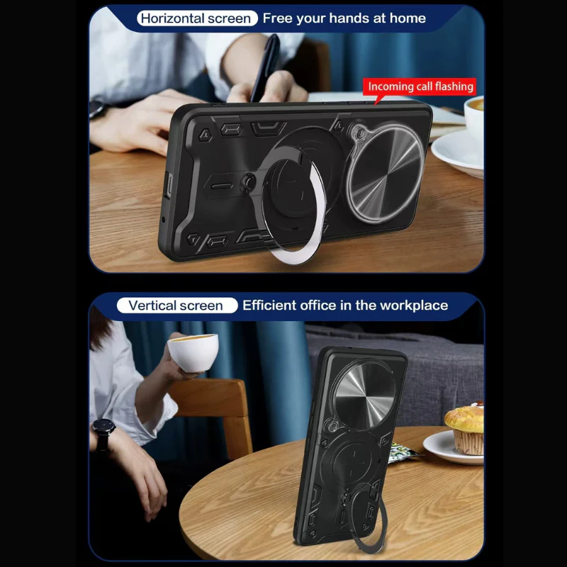 [With Slide Lens Cover][Built-in Stand] Xiaomi Redmi Note 14 Pro+ 5G TPU Shockproof Stand Series Case - Image 5