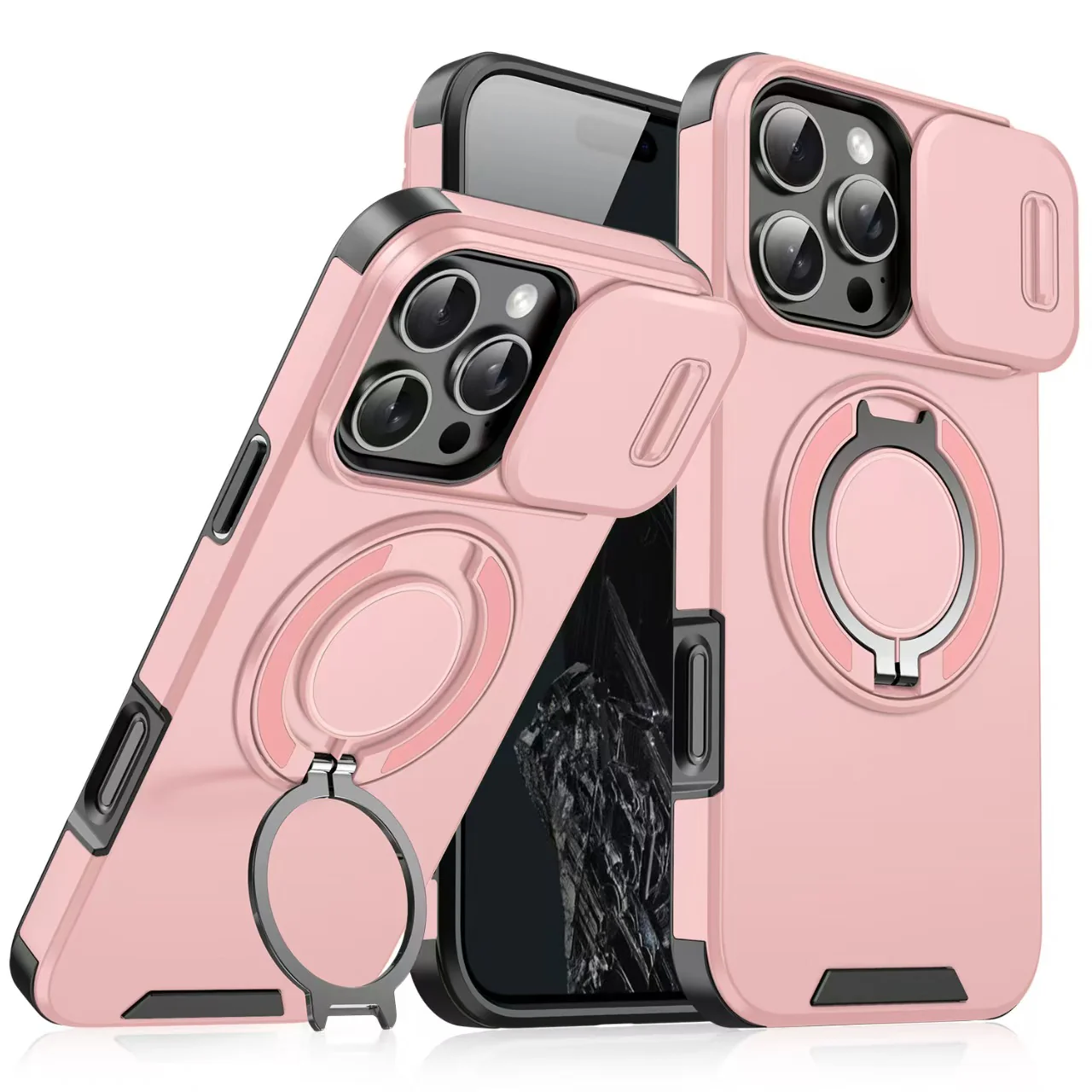 [With Slide Lens Cover][Magsafe Compatible] Apple iPhone 14/Plus/Pro/Pro Max Military-Grade Shockproof Protective Stand Series Case - Image 2