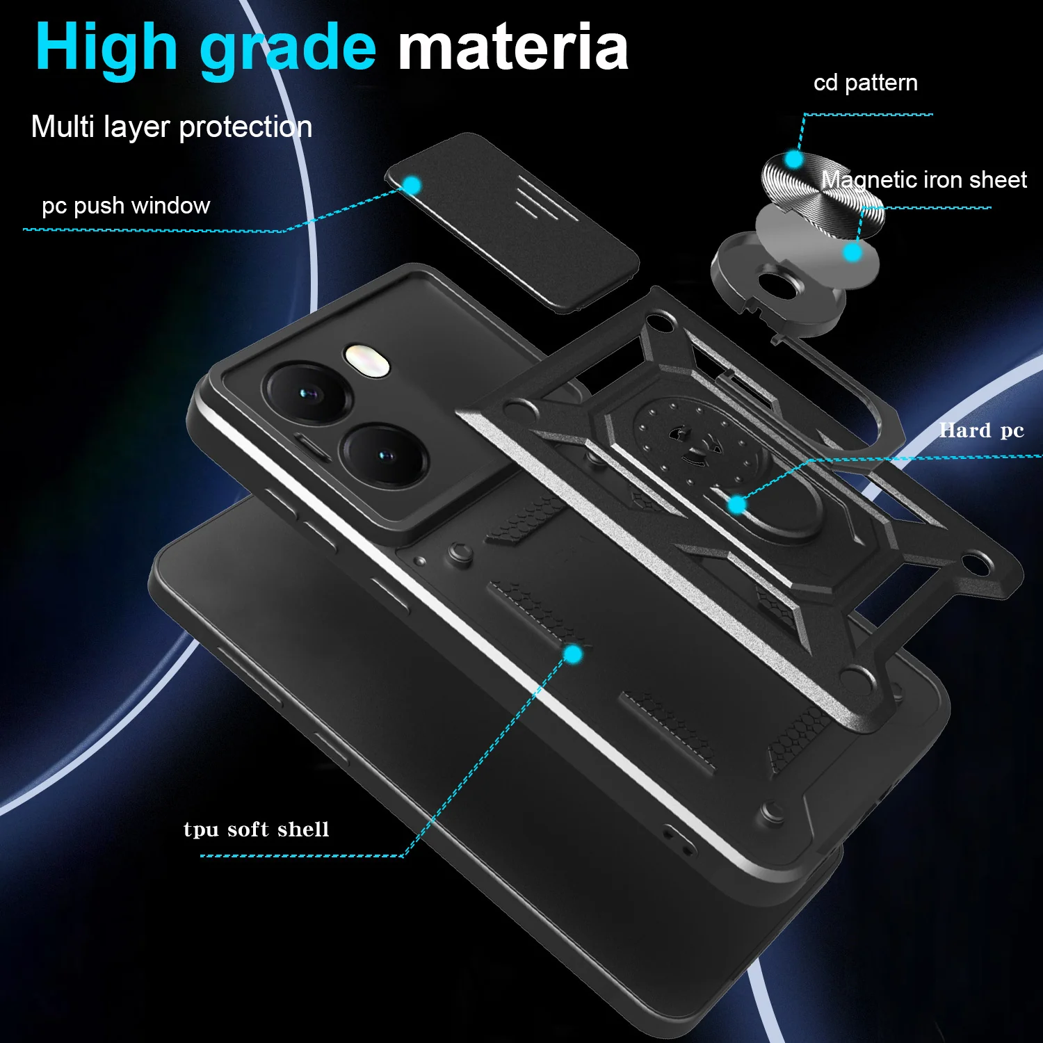 [With Slide Lens Cover] Xiaomi Poco X7 Pro Ring Bracket Shockproof Heavy Duty Series Case - Image 6