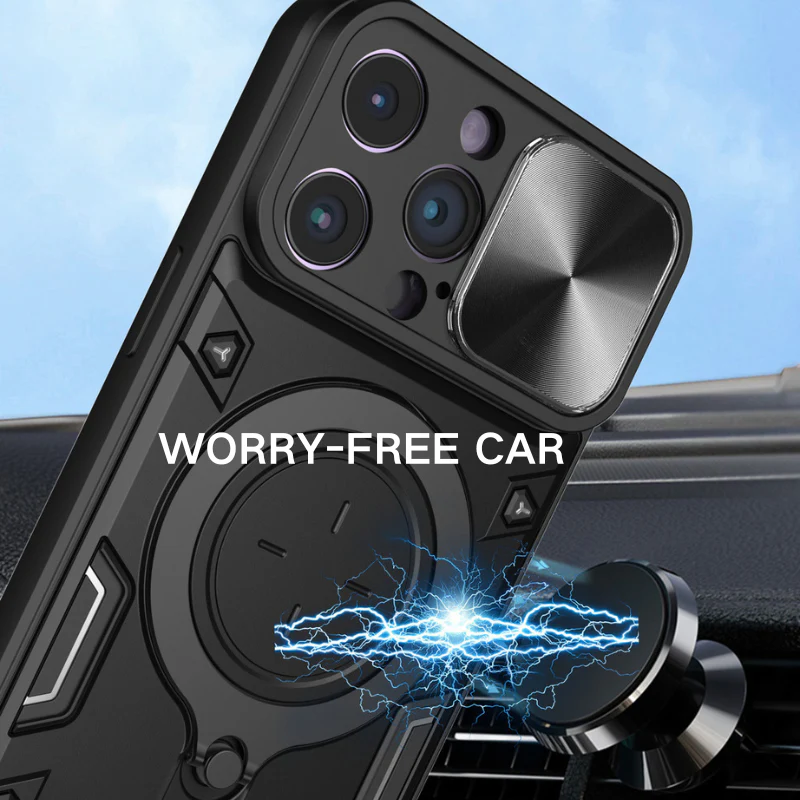 [With Stand][Built-in Slide Lens Cover] OPPO Reno13 / Pro Mecha-style Protective Hard Heavy Duty Series Case - Image 11