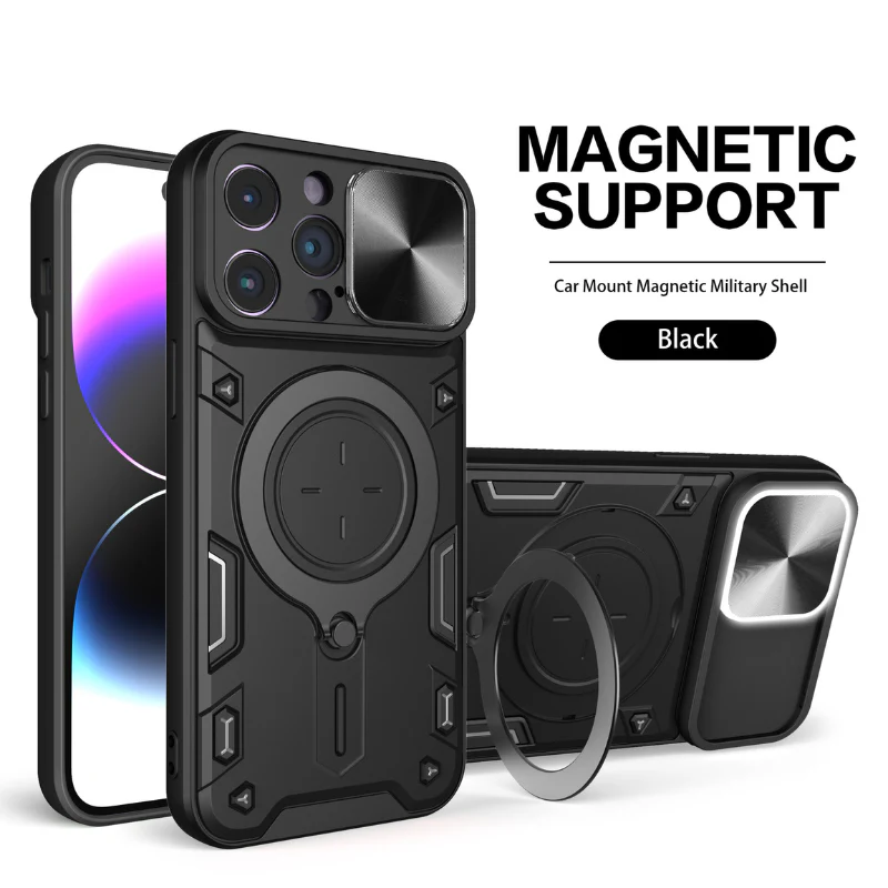 [With Stand][Built-in Slide Lens Cover] OPPO Reno13 / Pro Mecha-style Protective Hard Heavy Duty Series Case - Image 3