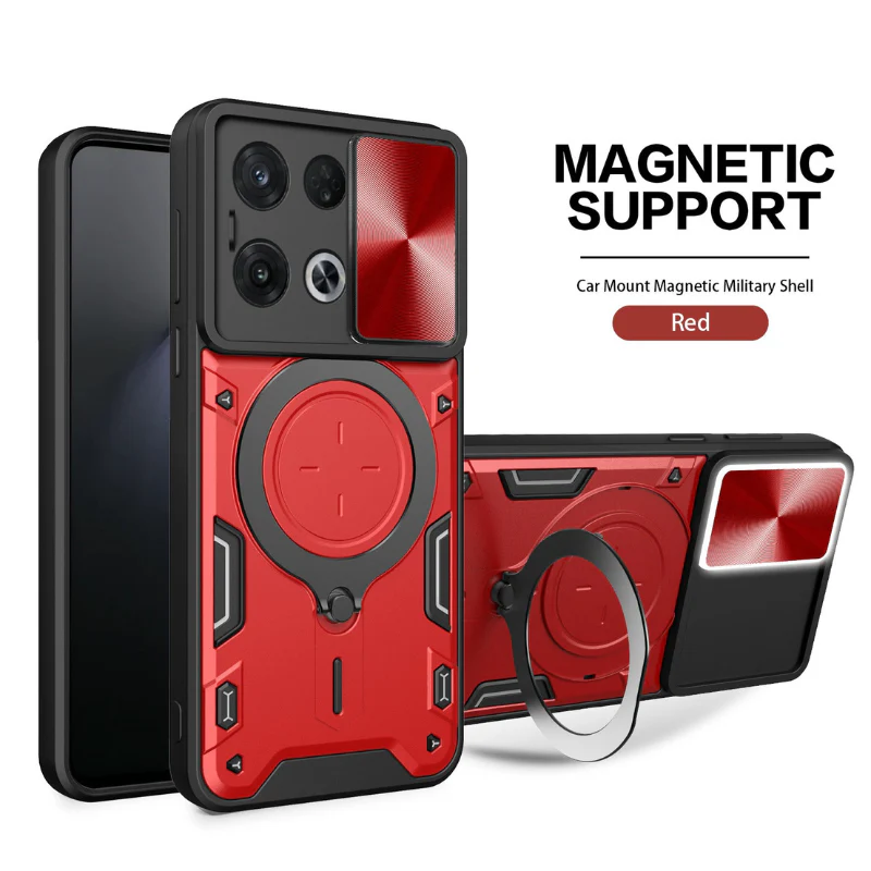 [With Stand][Built-in Slide Lens Cover] OPPO Reno13 / Pro Mecha-style Protective Hard Heavy Duty Series Case - Image 6