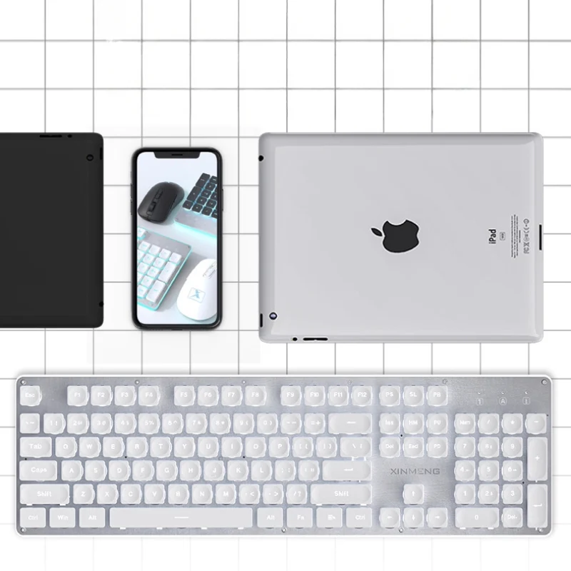 Xinmeng Dual-Mode Keyboard – 104-Key Linear/Tactile Switches, Water-Drop Keycaps, Silent Typing, LED Backlight, Metal Panel - Image 5