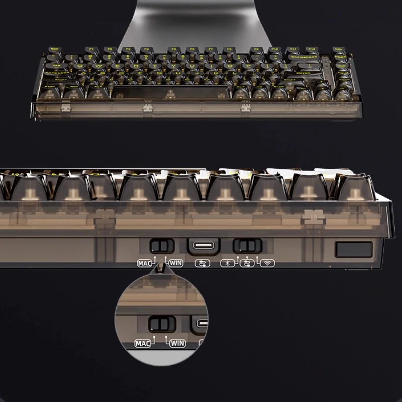 Xinmeng Triple-Mode Mechanical Keyboard – 82-Key Compact Layout, Crystal Transparent Keycaps, Linear White Jade / Ice Salt Switches, RGB Backlight, Wired / Bluetooth / 2.4G Wireless X75 - Image 2