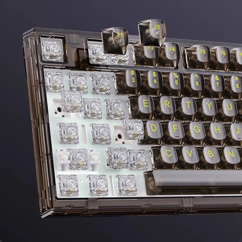 Xinmeng Triple-Mode Mechanical Keyboard – 82-Key Compact Layout, Crystal Transparent Keycaps, Linear White Jade / Ice Salt Switches, RGB Backlight, Wired / Bluetooth / 2.4G Wireless X75 - Image 4