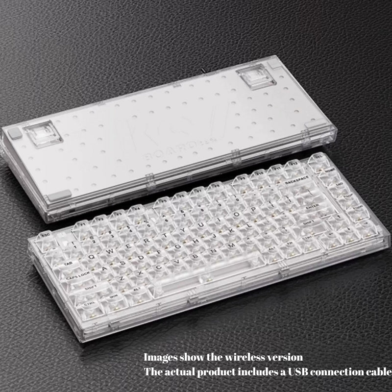 Xinmeng Triple-Mode Mechanical Keyboard – 82-Key Compact Layout, Crystal Transparent Keycaps, Linear White Jade / Ice Salt Switches, RGB Backlight, Wired / Bluetooth / 2.4G Wireless X75 - Image 8