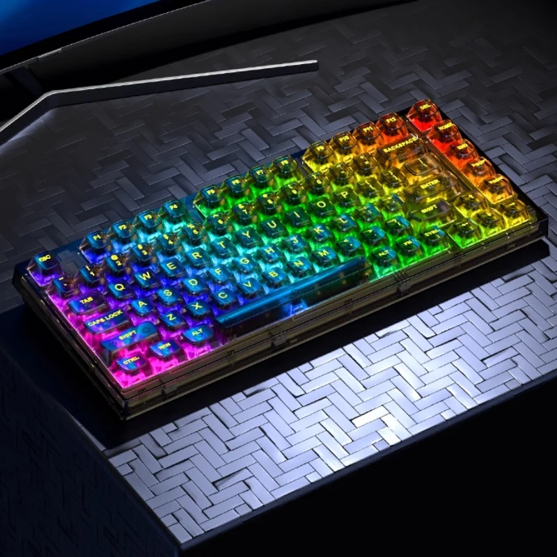 Xinmeng Triple-Mode Mechanical Keyboard – 82-Key Compact Layout, Crystal Transparent Keycaps, Linear White Jade / Ice Salt Switches, RGB Backlight, Wired / Bluetooth / 2.4G Wireless X75 - Image 9
